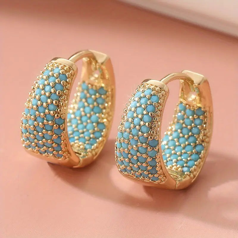 Pendientes de aro con cuentas turquesas color oro | Oro