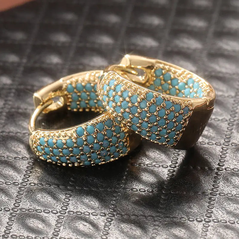 Pendientes de aro con cuentas turquesas color oro | Oro
