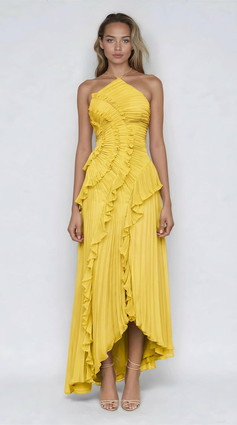 VESTIDO CON VOLANTES ESCOTE HALTER 