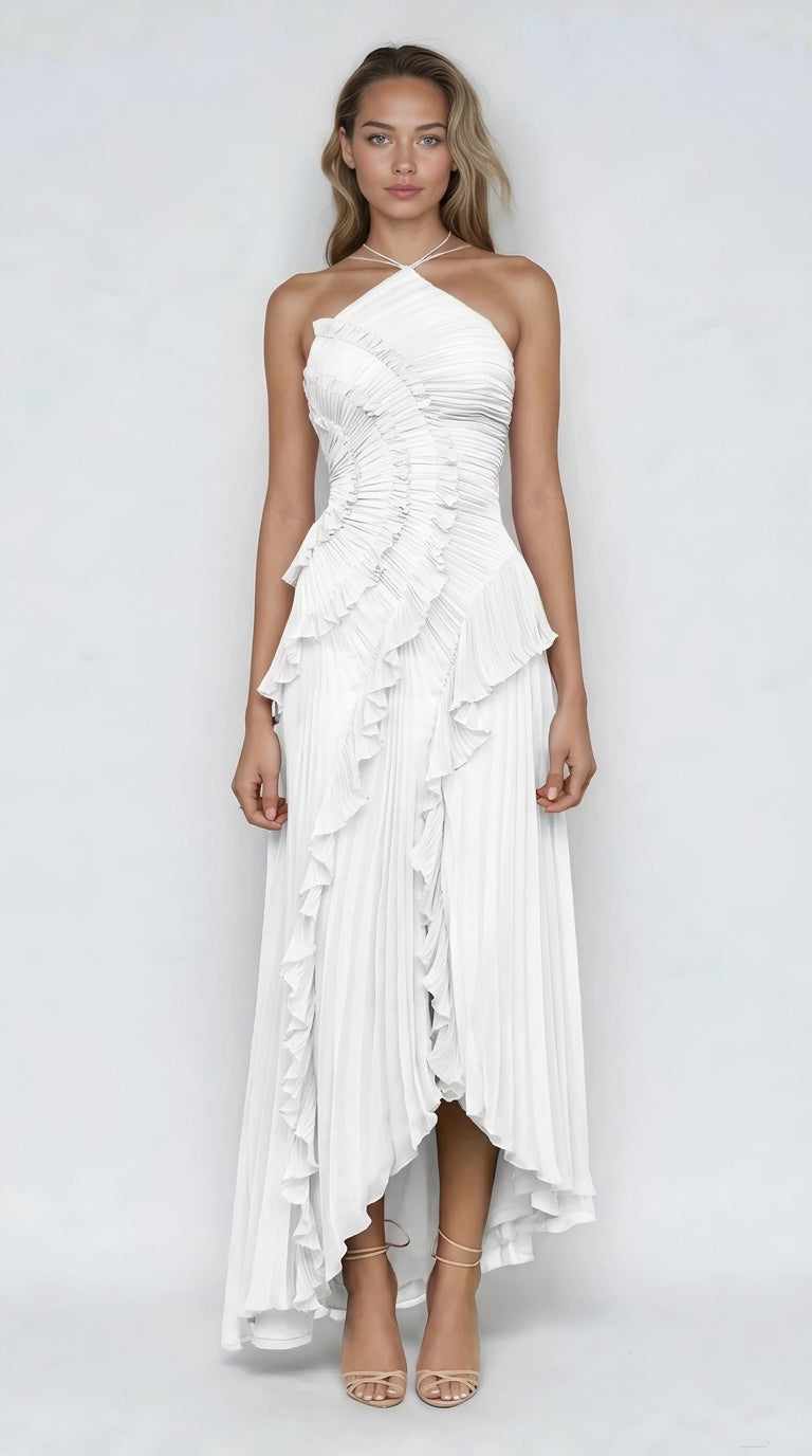 VESTIDO CON VOLANTES ESCOTE HALTER 