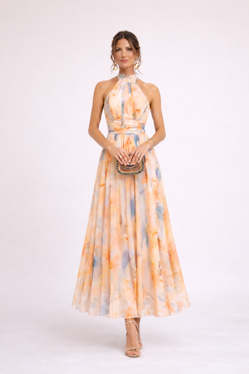 CAMILA - Vestido halter con estampado de acuarela
