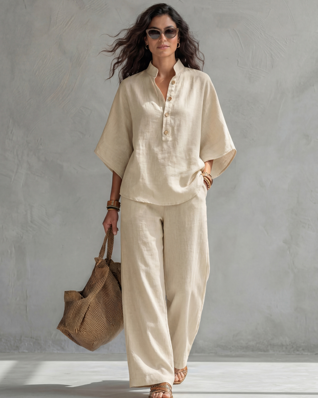 Elena | Conjunto Mujer de Algodón y Lino Azul
