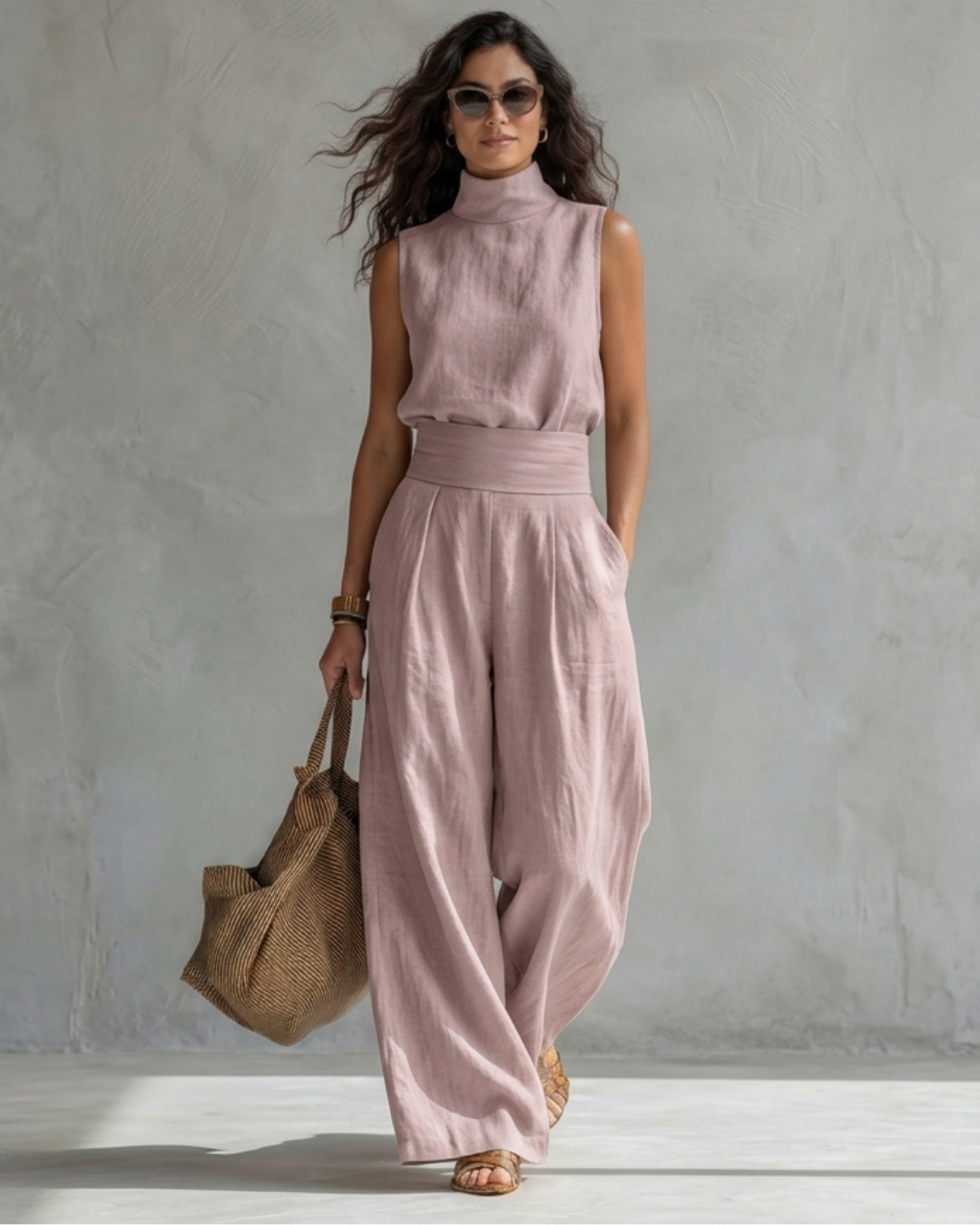Maria | Conjunto Top con Pantalón Ancho Algodón Lino