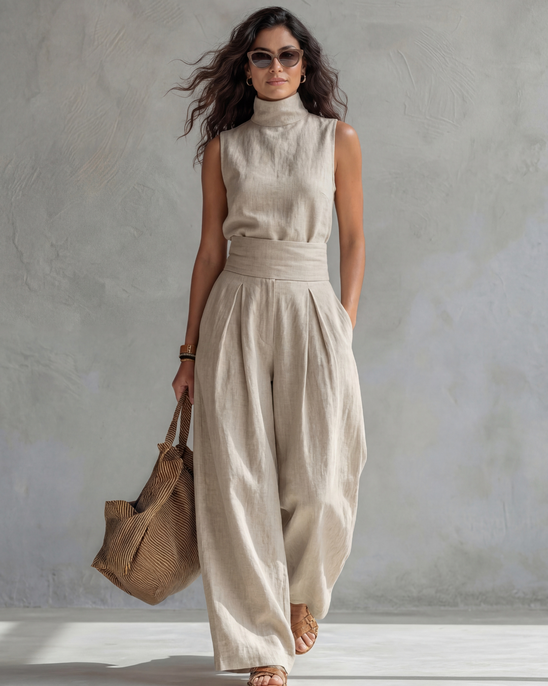 Maria | Conjunto Top con Pantalón Ancho Algodón Lino