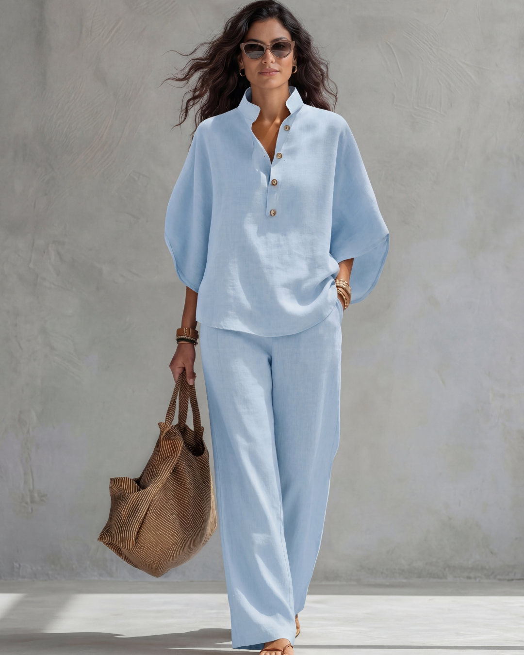 Elena | Conjunto Mujer de Algodón y Lino Azul