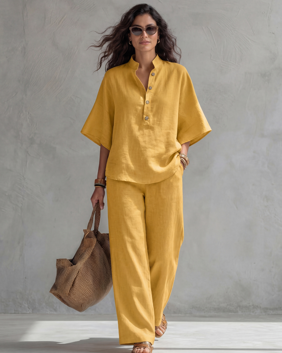Elena | Conjunto Mujer de Algodón y Lino Amarillo