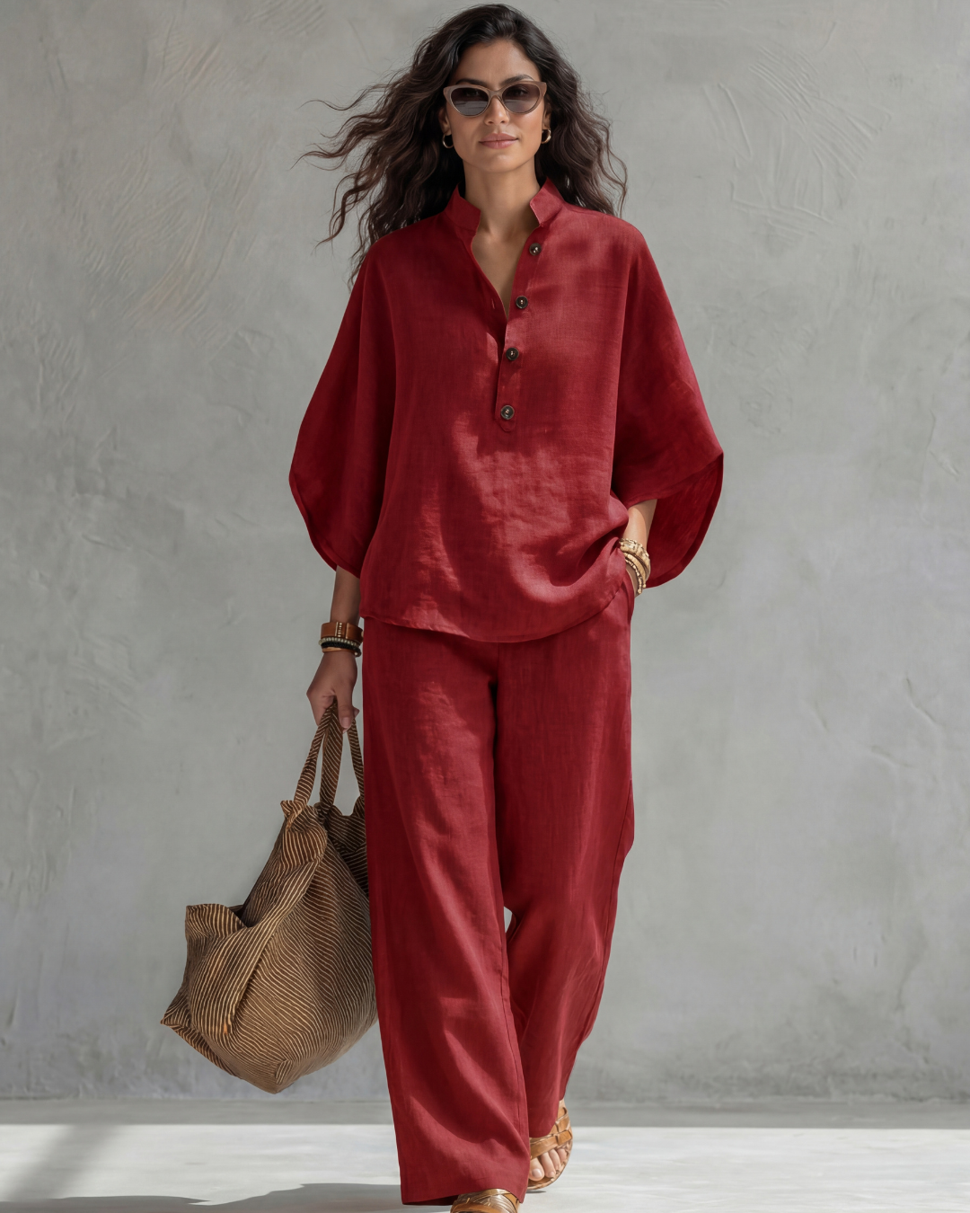 Elena | Conjunto Mujer de Algodón y Lino Azul