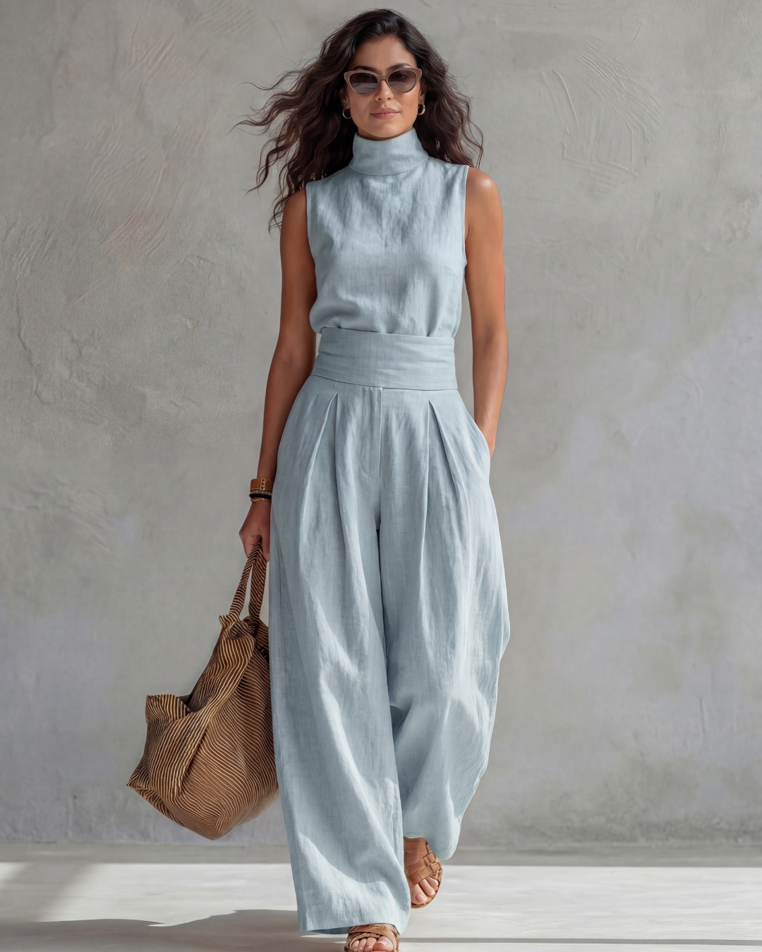 Maria | Conjunto Top con Pantalón Ancho Algodón Lino