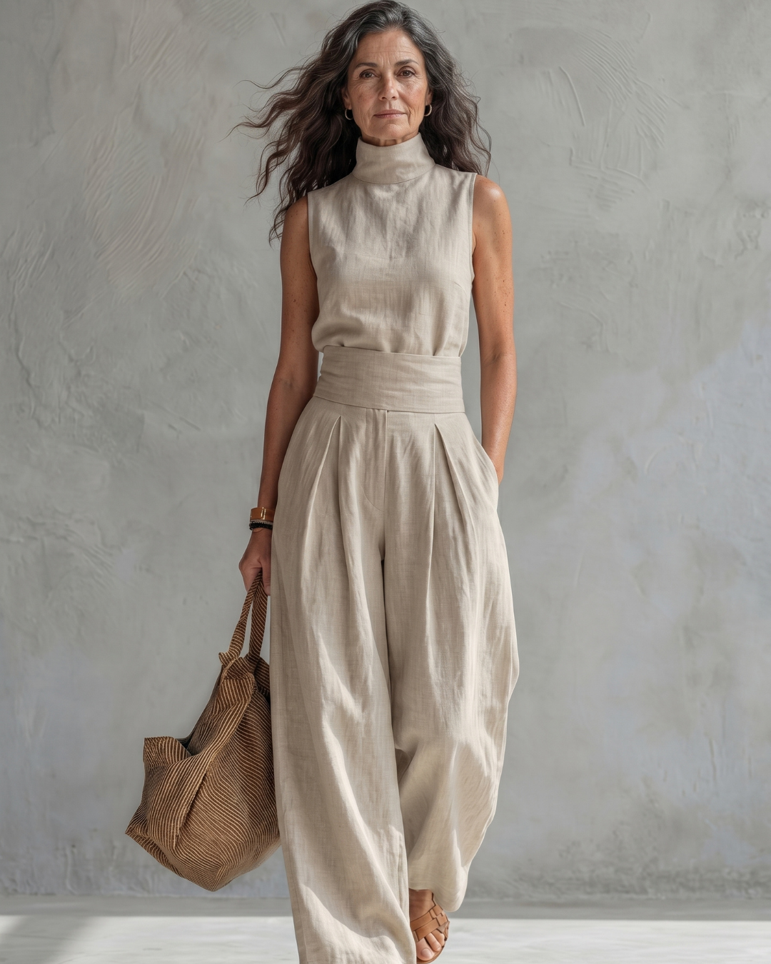 Maria | Conjunto Top y Pantalón Ancho Algodón Lino Rosa