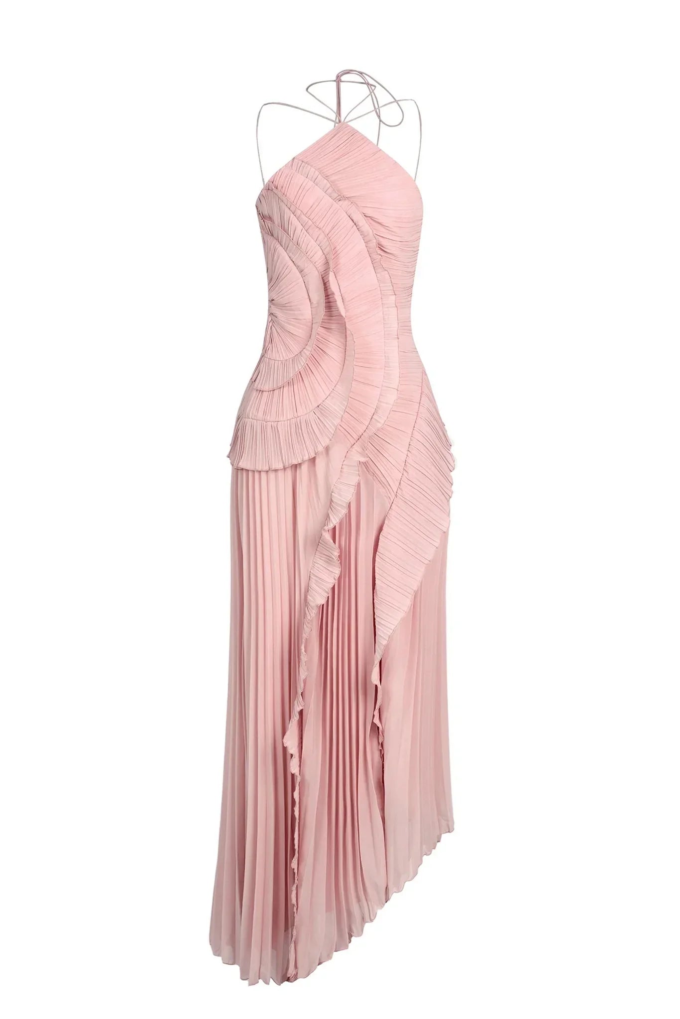 VESTIDO CON VOLANTES ESCOTE HALTER 