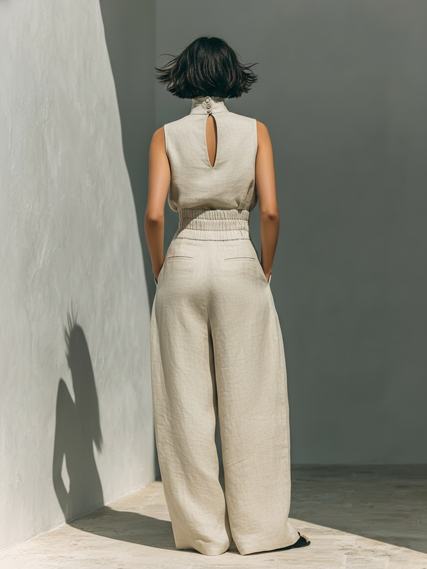 Maria | Conjunto Top con Pantalón Ancho Algodón Lino
