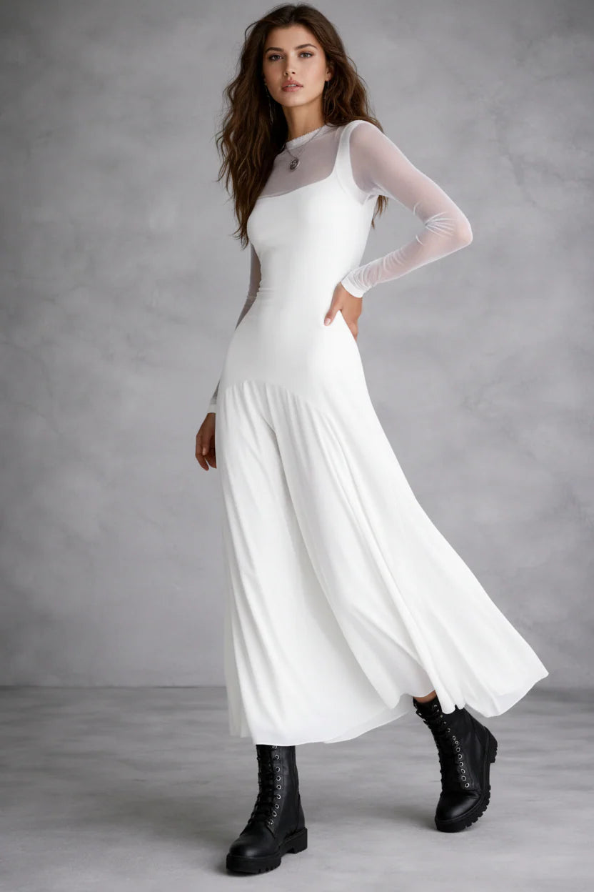 Vestido Largo Fluido de Corte Elegante