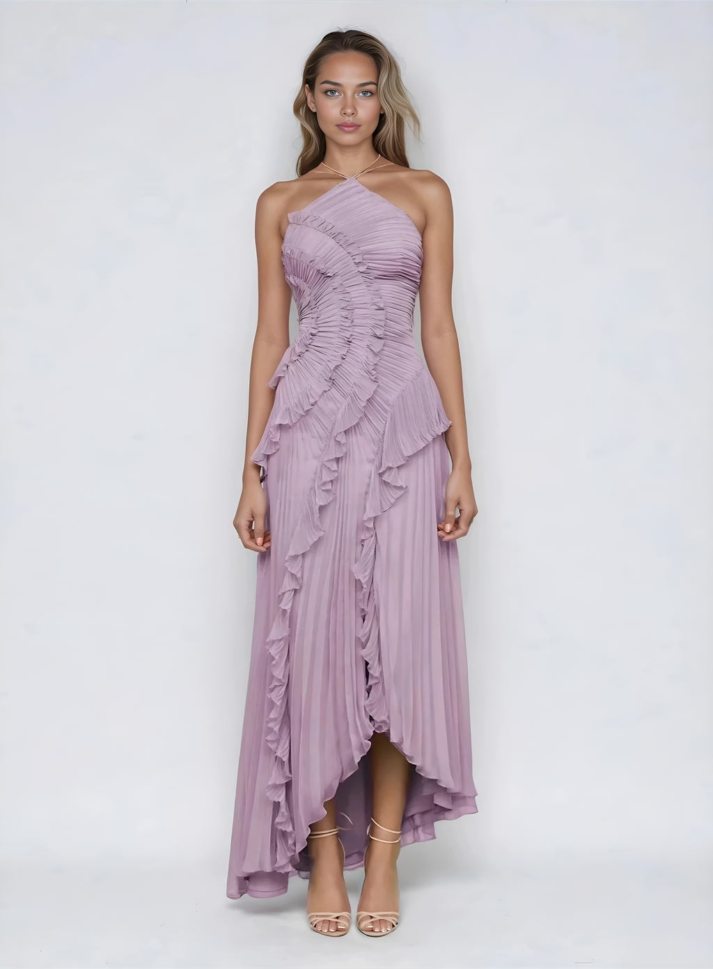 VESTIDO CON VOLANTES ESCOTE HALTER 