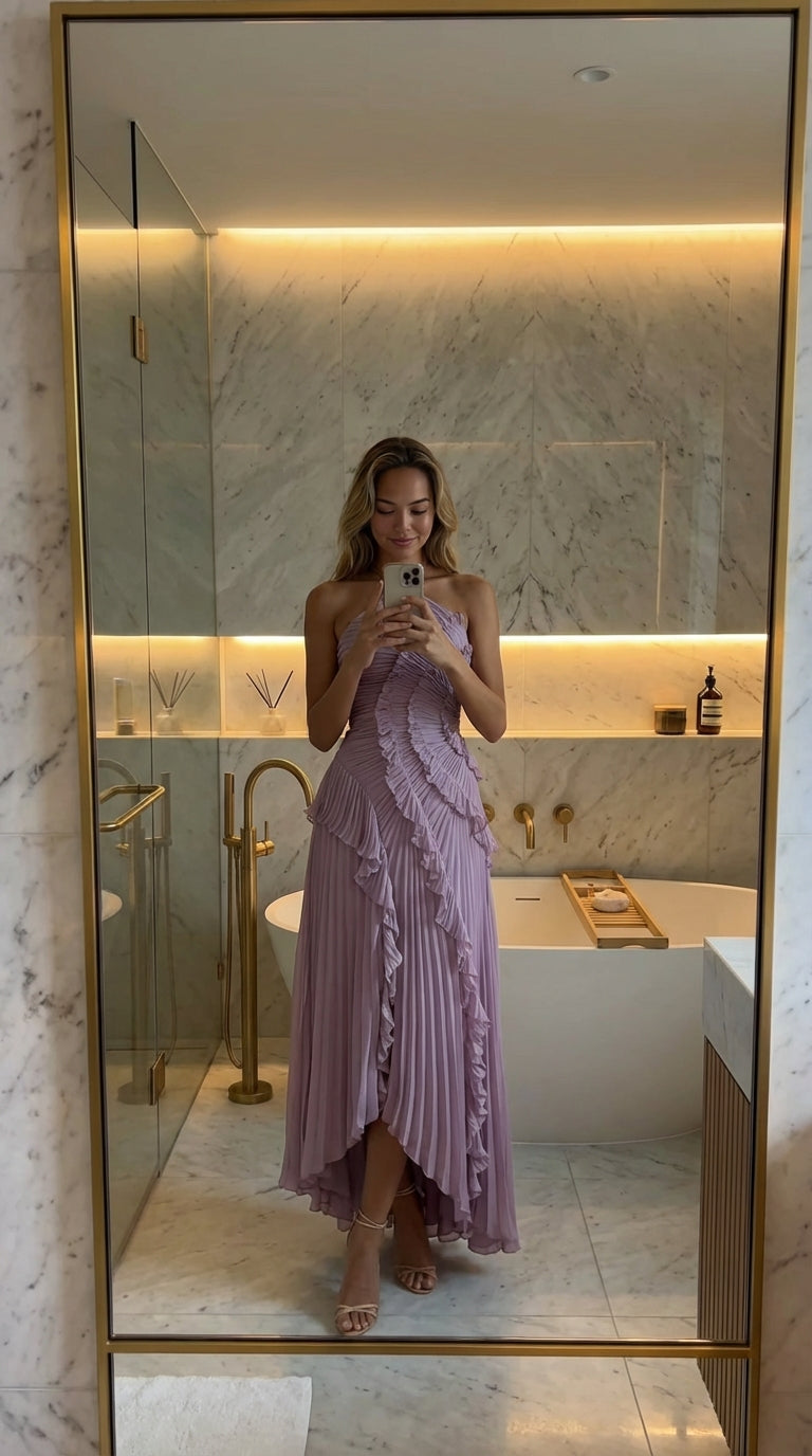VESTIDO CON VOLANTES ESCOTE HALTER 
