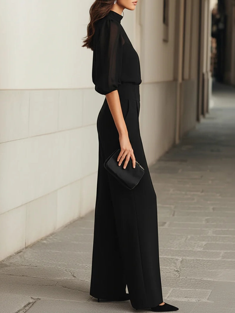 Valentina • Conjunto de tres piezas , compuesto por un top camisola transparente y pantalones de pierna ancha