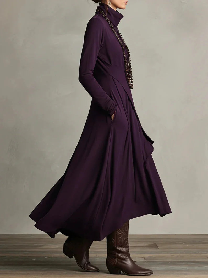 Vestido Largo Asimétrico de cuello alto Elegante