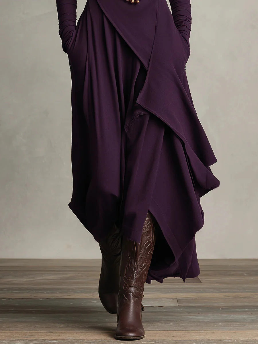 Vestido Largo Asimétrico de cuello alto Elegante