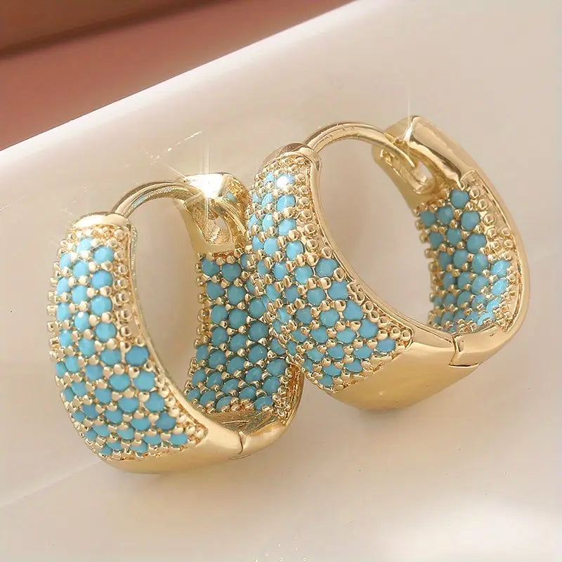 Pendientes de aro con cuentas turquesas color oro | Oro
