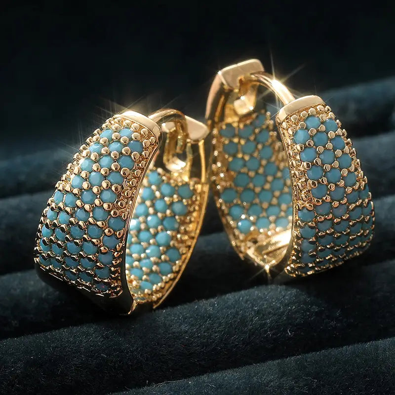 Pendientes de aro con cuentas turquesas color oro | Oro