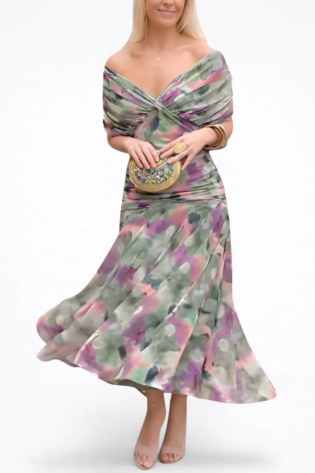 Velora™ | Vestido Floral Largo con Escote en V