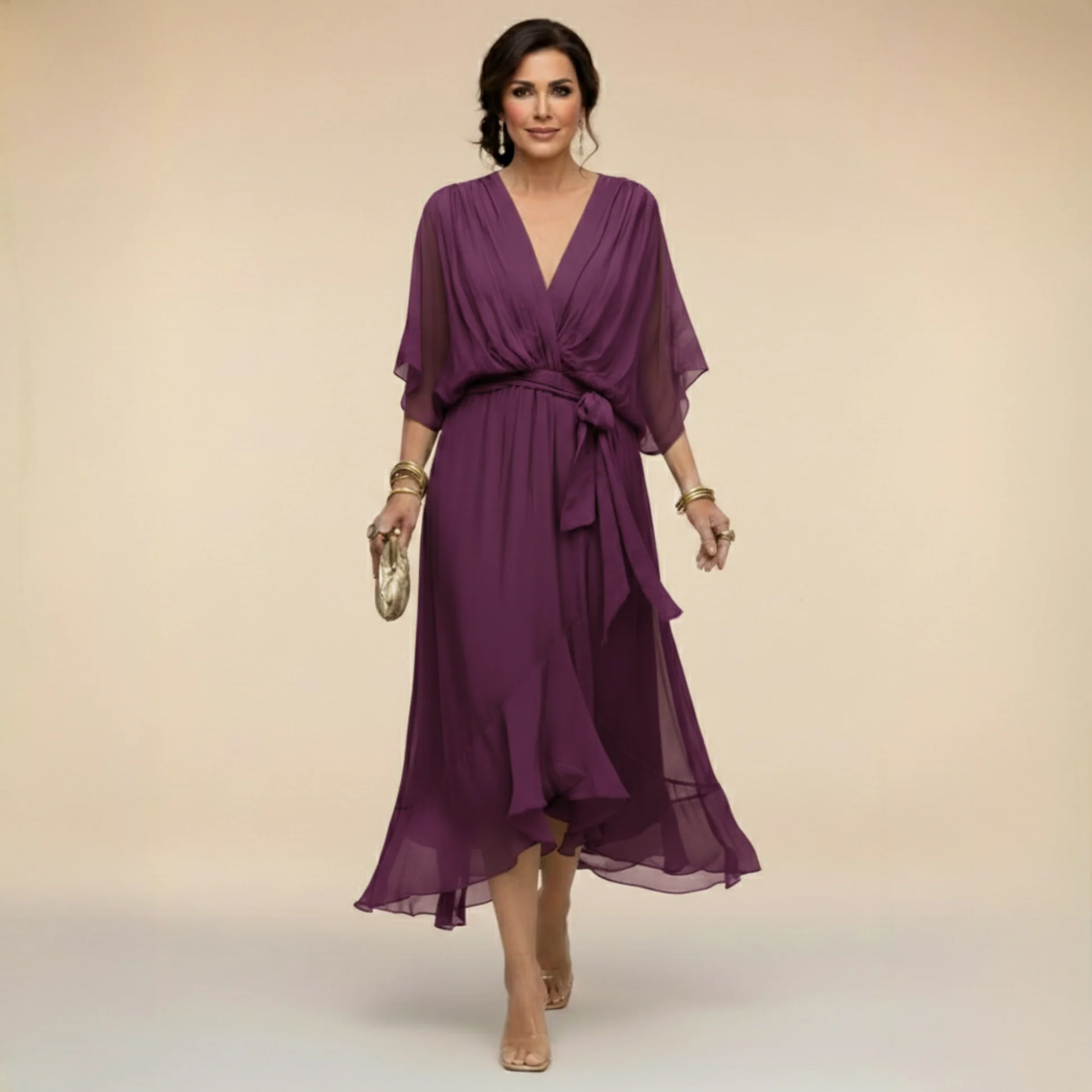 MARTA™ | VESTIDO DE CHIFFON CON ESCOTE EN V