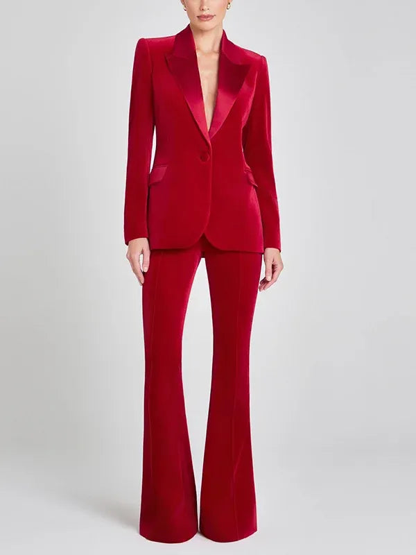 Sofia | Blazer de terciopelo rojo con solapas de pico