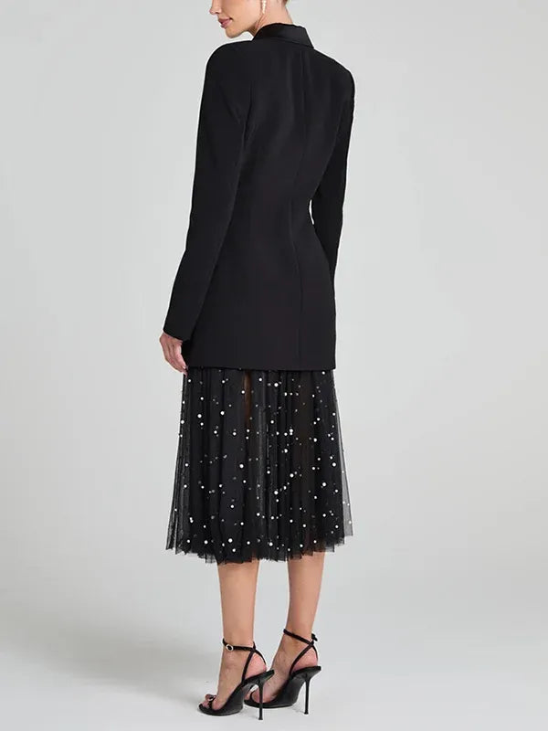 Sofia | Blazer reversible de satén negro con doble hilera de botones