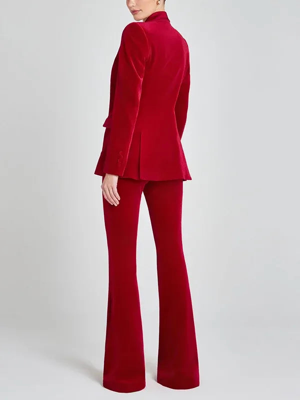 Sofia | Blazer de terciopelo rojo con solapas de pico