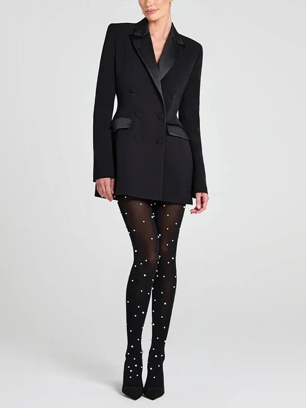 Sofia | Blazer reversible de satén negro con doble hilera de botones