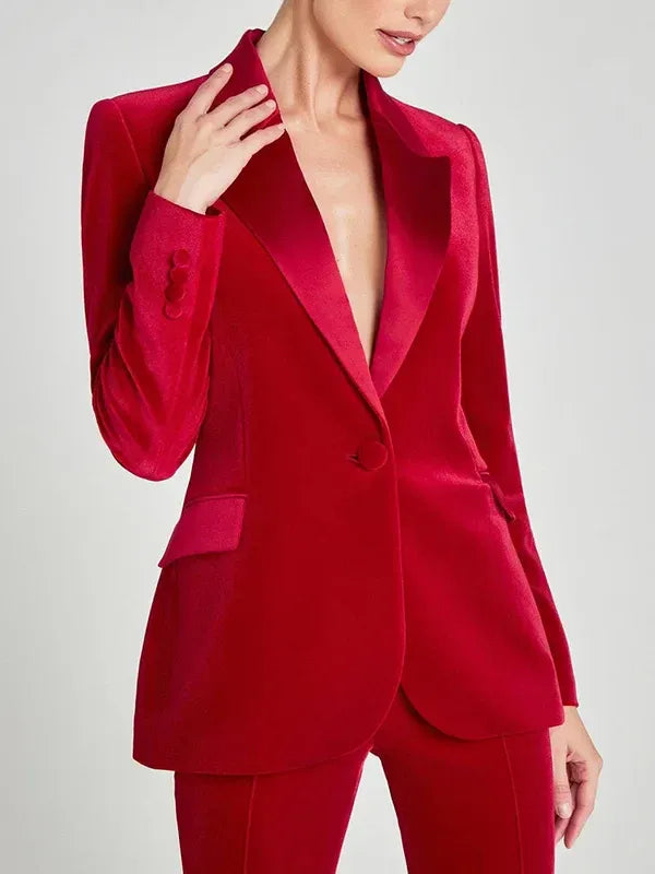 Sofia | Blazer de terciopelo rojo con solapas de pico