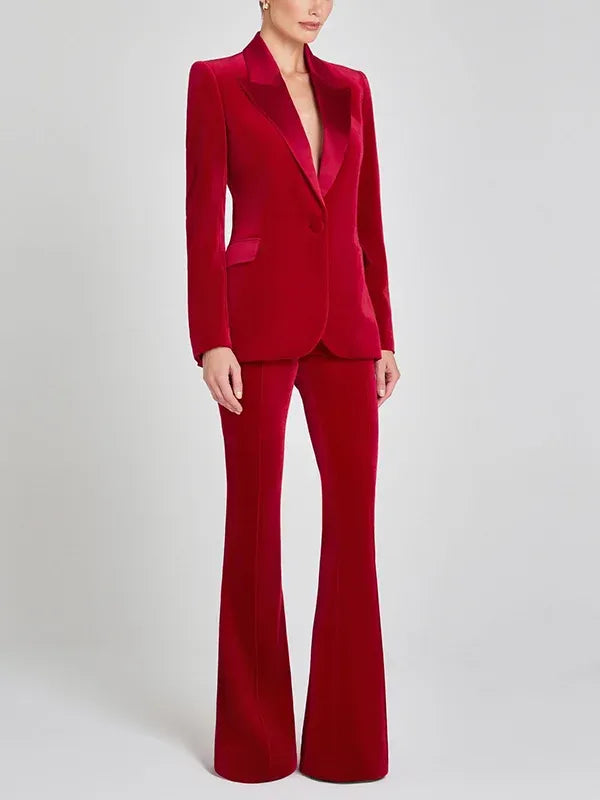 Sofia | Blazer de terciopelo rojo con solapas de pico