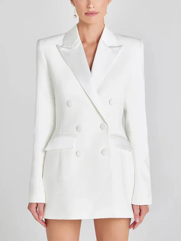 Sofia | Blazer cruzado de satén blanco