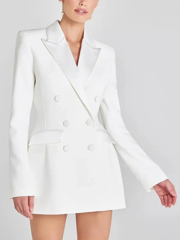 Sofia | Blazer cruzado de satén blanco