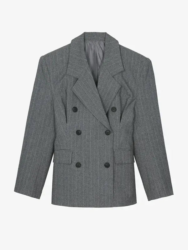 Sofia | Blazer gris a rayas con cinturón