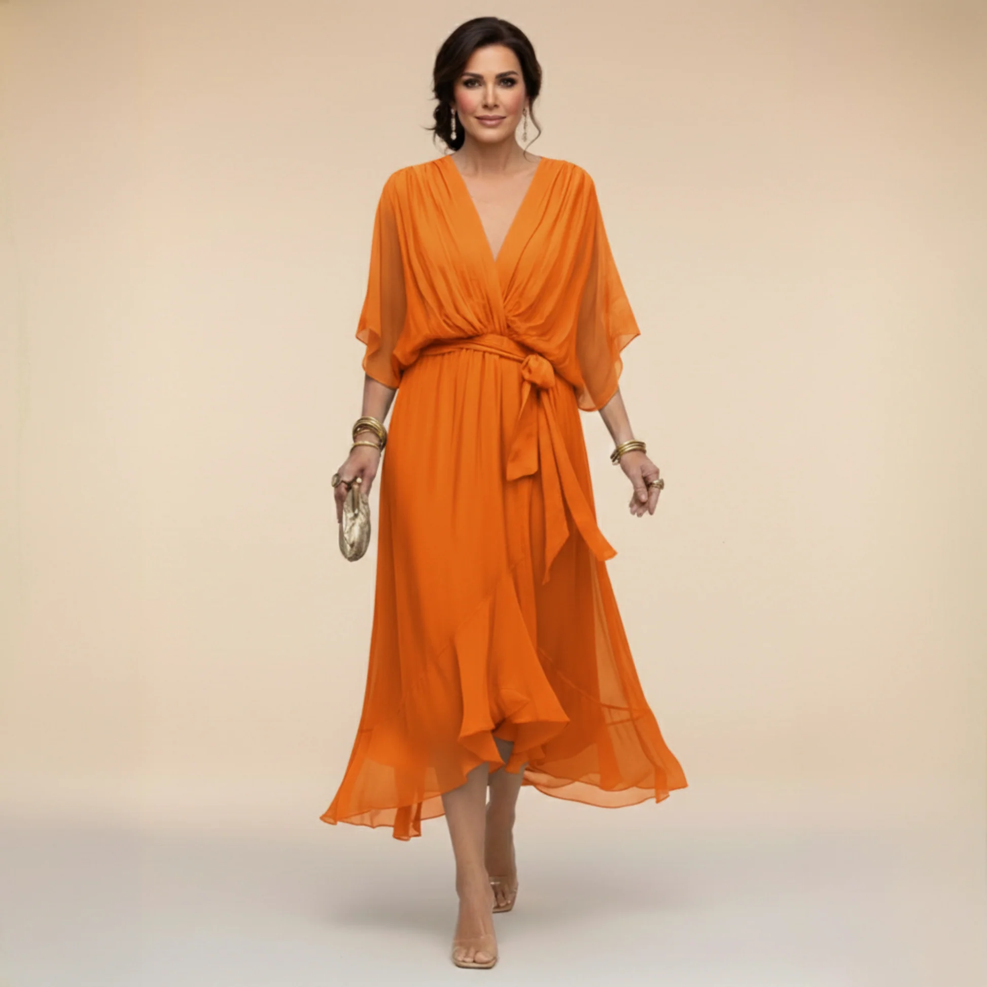 MARTA™ | VESTIDO DE CHIFFON CON ESCOTE EN V