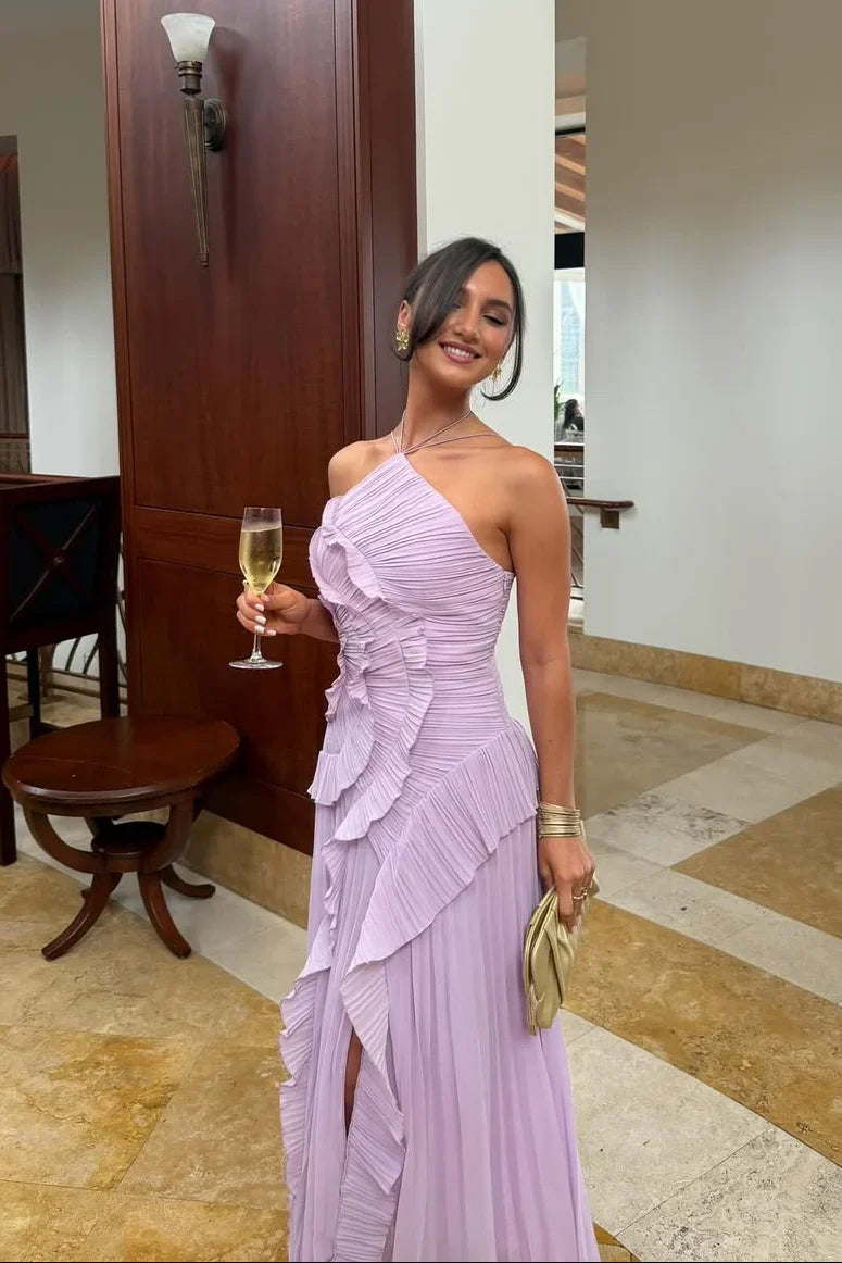 VESTIDO CON VOLANTES ESCOTE HALTER 